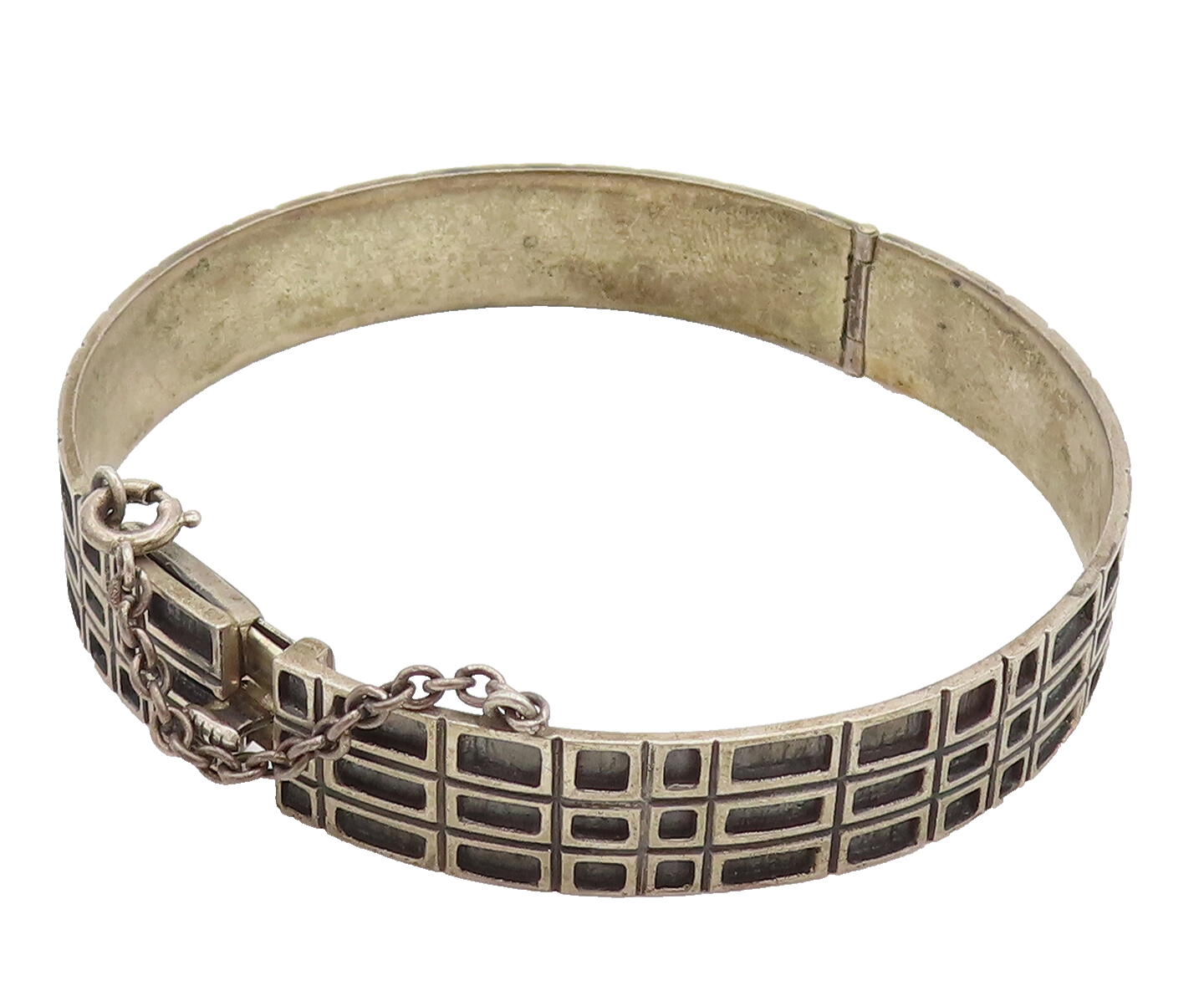 EUROPEAN 925 Silver  Vintage Carved Square Pattern Bangle Bracelet  BT9793