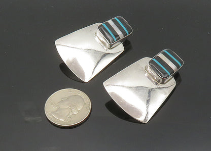 LEONARD NEZ NAVAJO 925 Silver  Vintage Black Onyx Non Pierce Earrings  EG9978