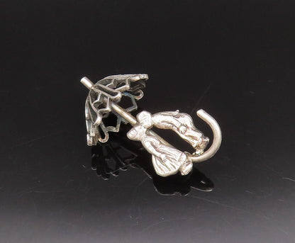 925 Sterling Silver  Vintage Couple Kissing Under Umbrella Brooch Pin  BP10049