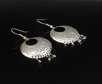 CAROLYN POLLACK 925 Silver  Vintage Etched Open Circle Beaded Earrings EG12242