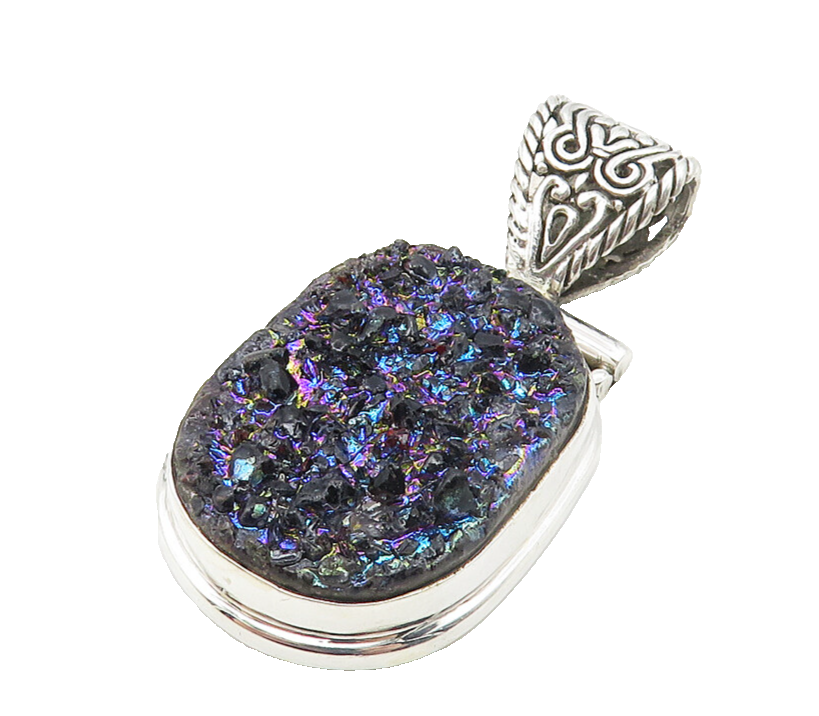 925 Sterling Silver  Druzy Stone Shiny Hinge Swirl Bail Pendant  PT8004