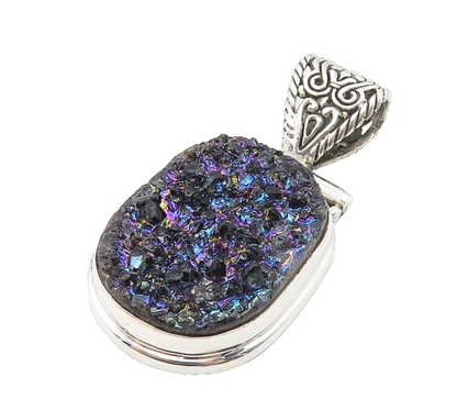 925 Sterling Silver  Druzy Stone Shiny Hinge Swirl Bail Pendant  PT8004