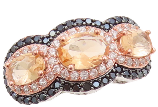 925 Sterling Silver Vintage Ring Oval Morganite Halo CZ & Spinel  Sz 7 RG30644