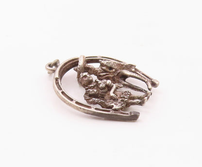 925 Sterling Silver  Vintage Dark Tone Dancing Couple Motif Pendant  PT15637