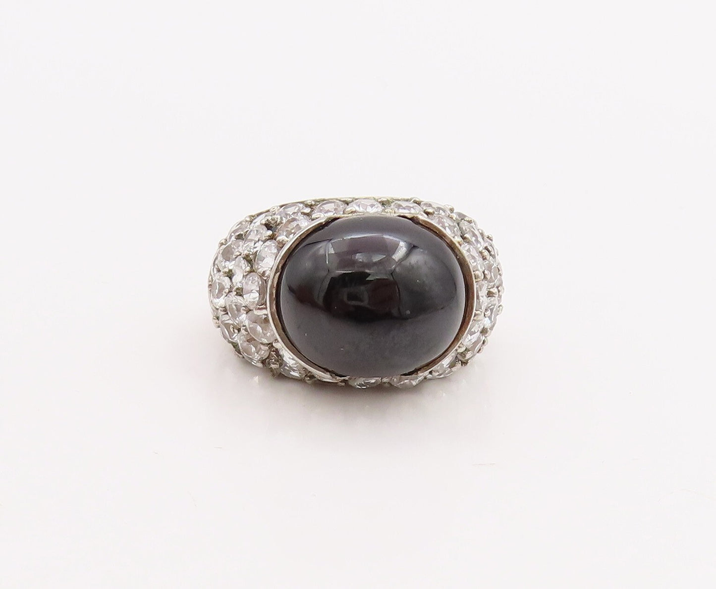 925 Sterling Silver Vintage Ring Cabochon Onyx Inlay Topaz  Sz 7  RG28873