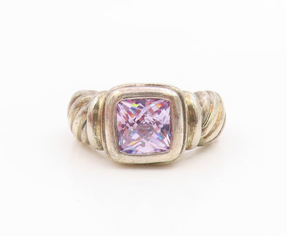 925 Sterling Silver Vintage Ring Modernist Amethyst Ribbed Band  Sz 7  RG35661
