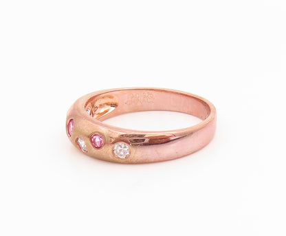 925 Sterling Silver Vintage Ring Gold Plated Pink & White CZ Dome Sz 7.5 RG35788