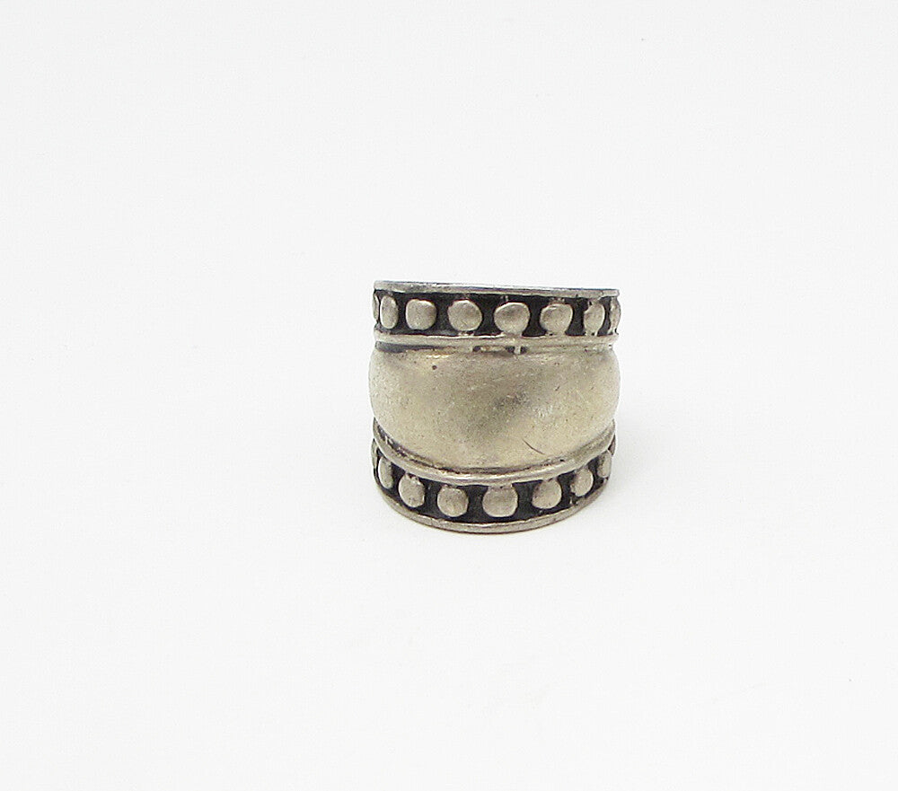 925 Sterling Silver  Vintage Pebbled Edges Thick Band Ring Sz 5.5  RG3368