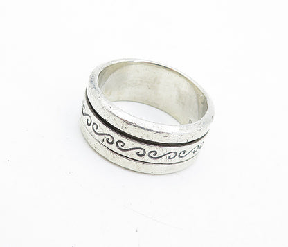 925 Sterling Silver  Vintage Swirl Etched Spinning Band Ring Sz 10.5  RG5446