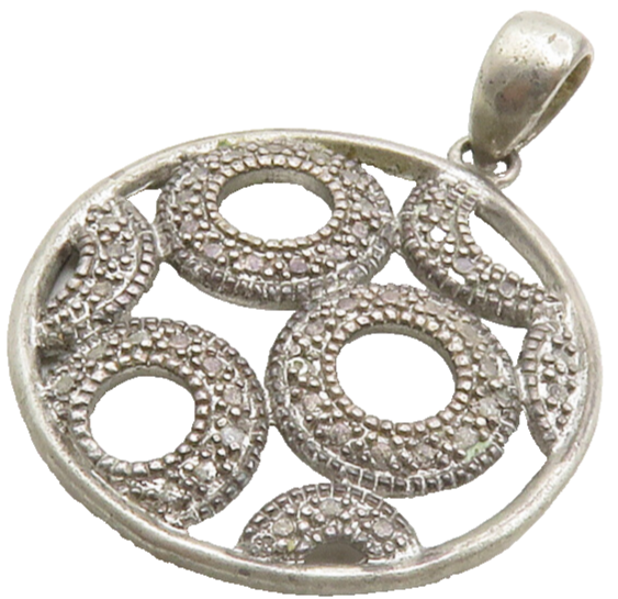 925 Sterling Silver  Vintage Genuine Diamonds Open Circles Pendant  PT10566