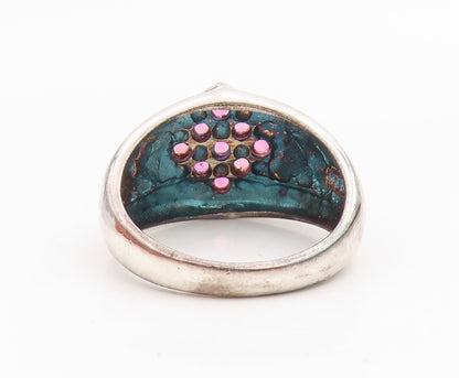 925 Sterling Silver Vintage Ring Round Pink Topaz Statement Band  Sz 10  RG35350