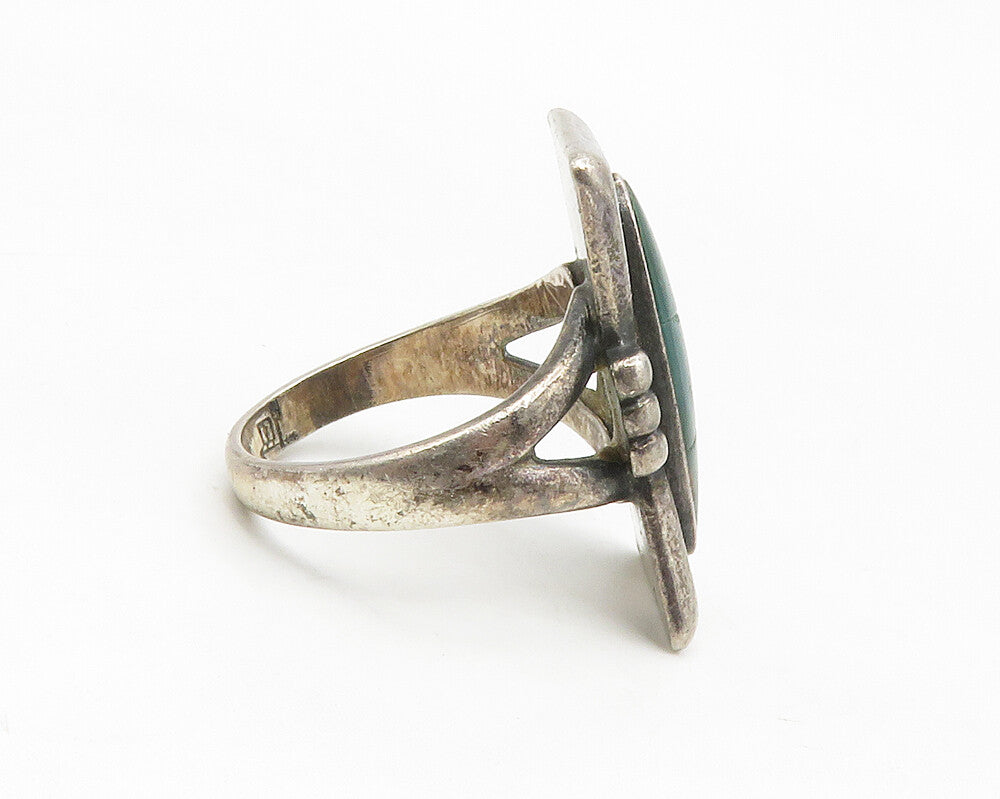 POST BELL TRADING 925 Silver  Vintage Green Jasper Band Ring Sz 5.5  RG13912