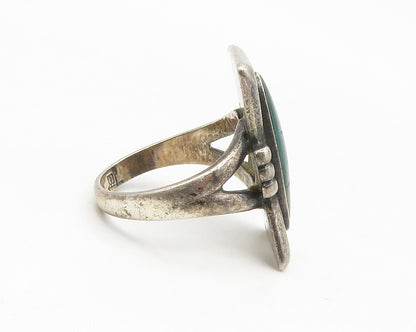 POST BELL TRADING 925 Silver  Vintage Green Jasper Band Ring Sz 5.5  RG13912