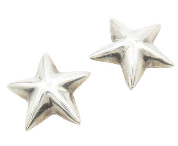 MEXICO 925 Sterling Silver  Vintage Shiny Star Motif Non Pierce Earrings  EG9743