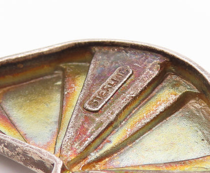 925 Sterling Silver Vintage Belt Buckle LUC BENOIT Geometric Fan Carved   TR4004