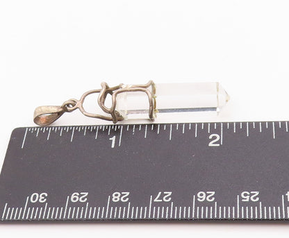 925 Sterling Silver Vintage Pendant Clear Quartz Pointed Crystal  PT24458
