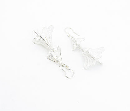 925 Sterling Silver  Shiny Filigree Detail Floral Link Dangle Earrings  EG3428