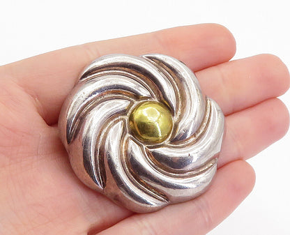 LATON MEXICO 925 Silver  Vintage Two Tone Swirl Flower Brooch Pin  BP2413