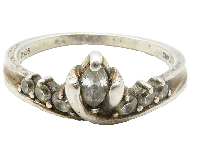 925 Sterling Silver  Vintage White Topaz Crown Design Band Ring Sz 7  RG13569