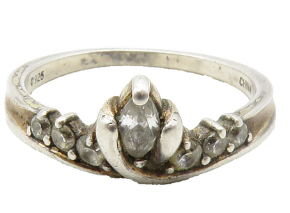 925 Sterling Silver  Vintage White Topaz Crown Design Band Ring Sz 7  RG13569