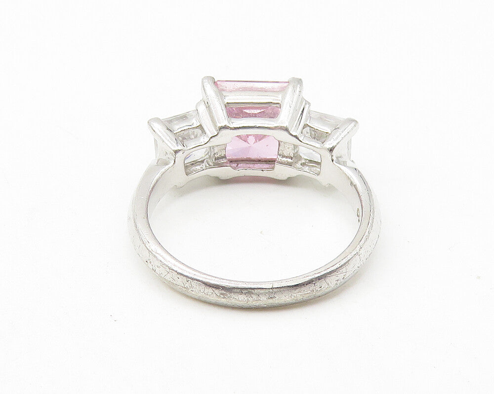 925 Sterling Silver  Pink & White Cubic Zirconia Shiny Band Ring Sz 6  RG11181