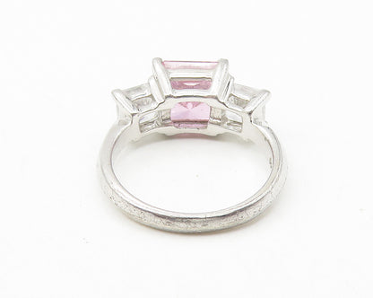 925 Sterling Silver  Pink & White Cubic Zirconia Shiny Band Ring Sz 6  RG11181