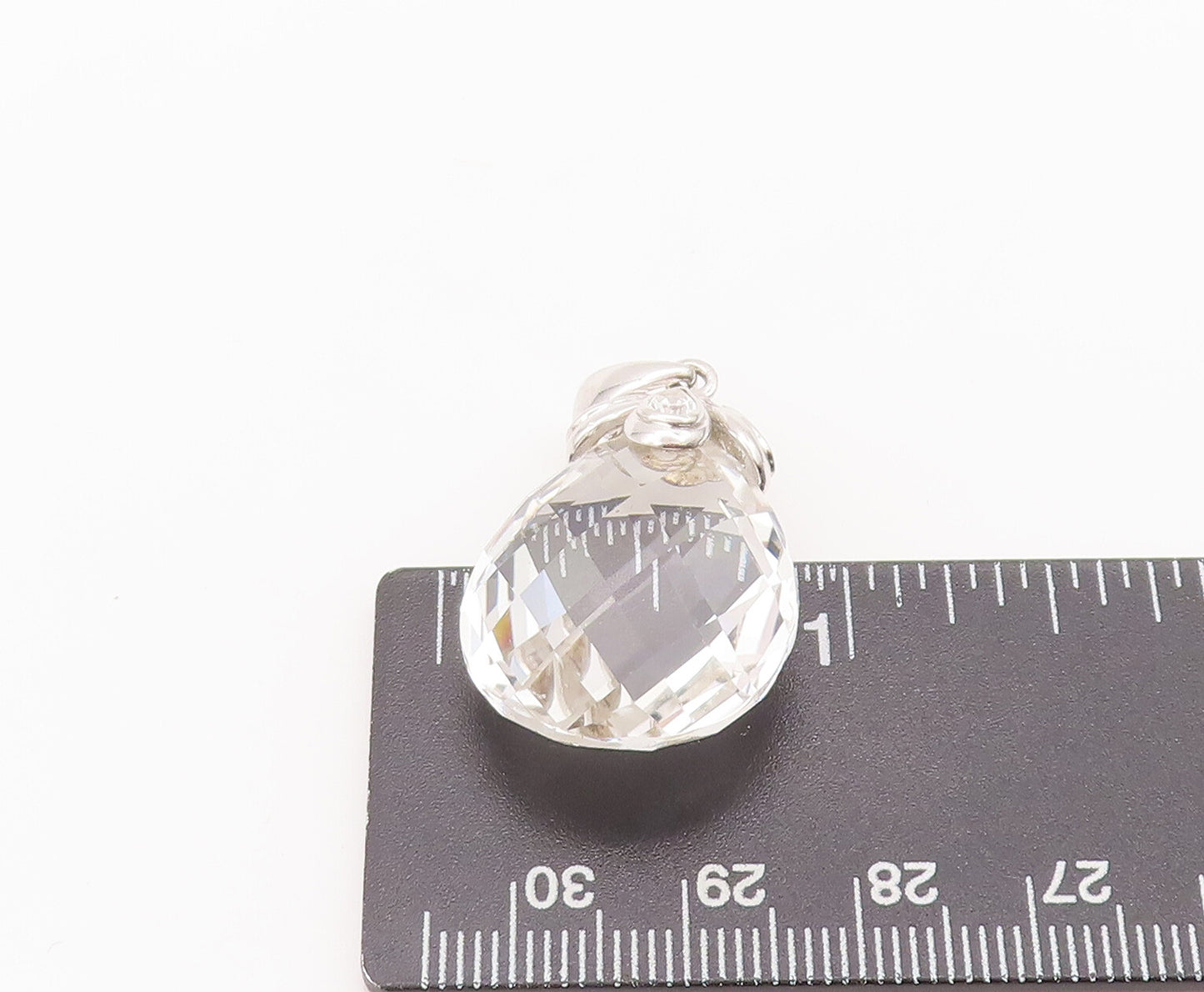 925 Sterling Silver Vintage Pendant Minimalist Large Drop Cut Quartz  PT22644