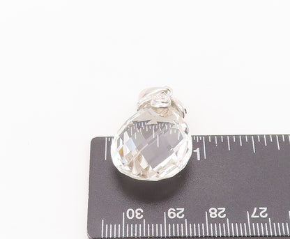 925 Sterling Silver Vintage Pendant Minimalist Large Drop Cut Quartz  PT22644