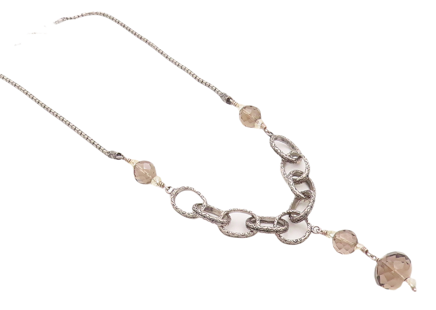 925 Sterling Silver Vintage Necklace SILPADA Etched Rings & Smoky Quartz NE4357