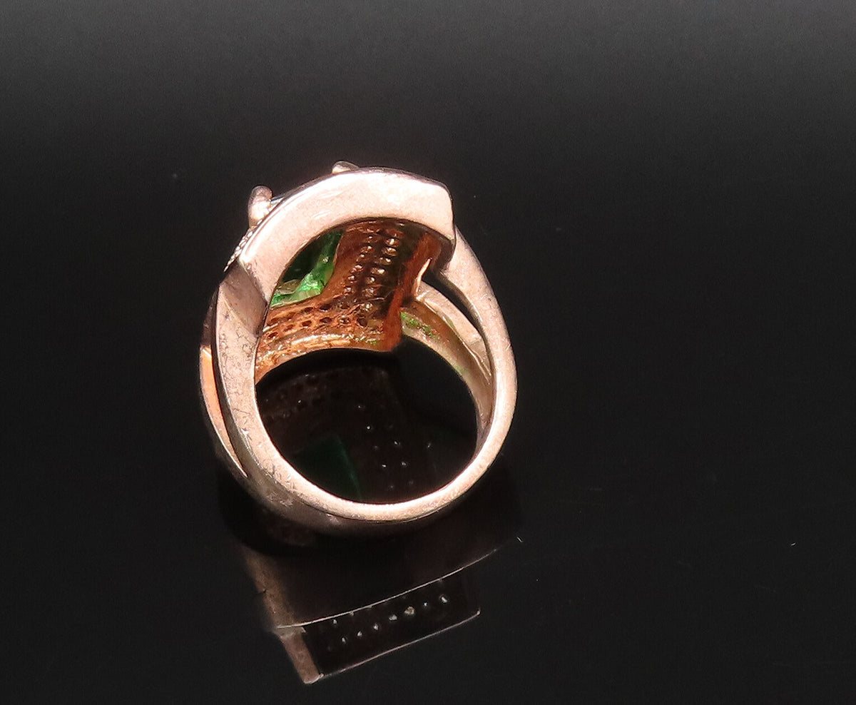 925 Silver  Vintage Rose Plated Emerald & Topaz Statement Ring Sz 8  RG25849