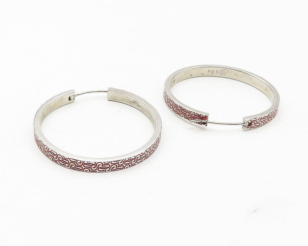 GUESS ITALY 925 Sterling Silver  Vintage Monogram Logo Hoop Earrings  EG6318