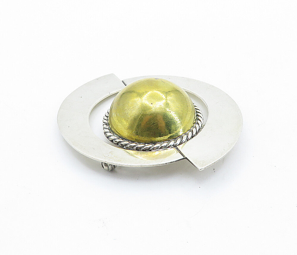 MEXICO 925 Sterling Silver  Vintage Shiny Two Tone Dome Brooch Pin  BP2732
