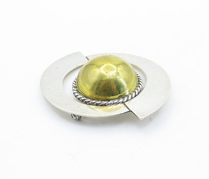 MEXICO 925 Sterling Silver  Vintage Shiny Two Tone Dome Brooch Pin  BP2732