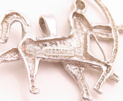 925 Sterling Silver Vintage Pendant Brutalist Carved Sagittarius Charm  PT23752