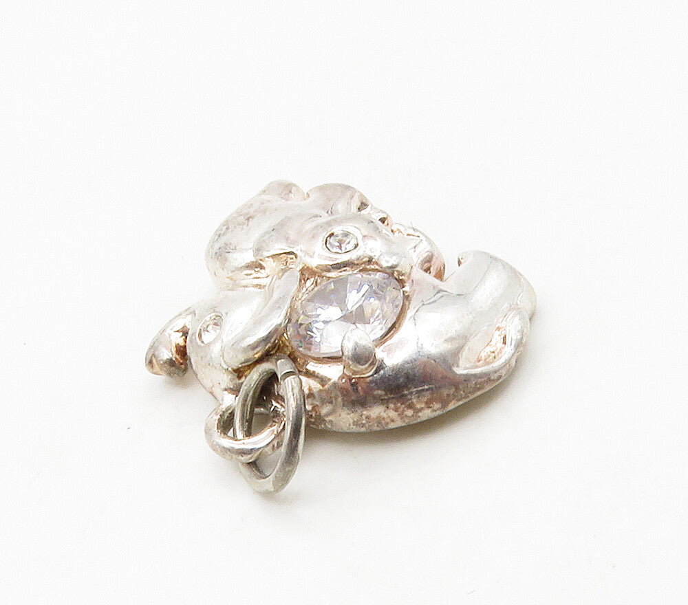 925  Silver  Vintage Shiny Cubic Zirconia Elephant Mom & Baby Pendant  PT12999