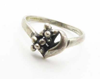 925 Sterling Silver Vintage Dark Tone Petite Floral Band Ring Sz 5 RG14356