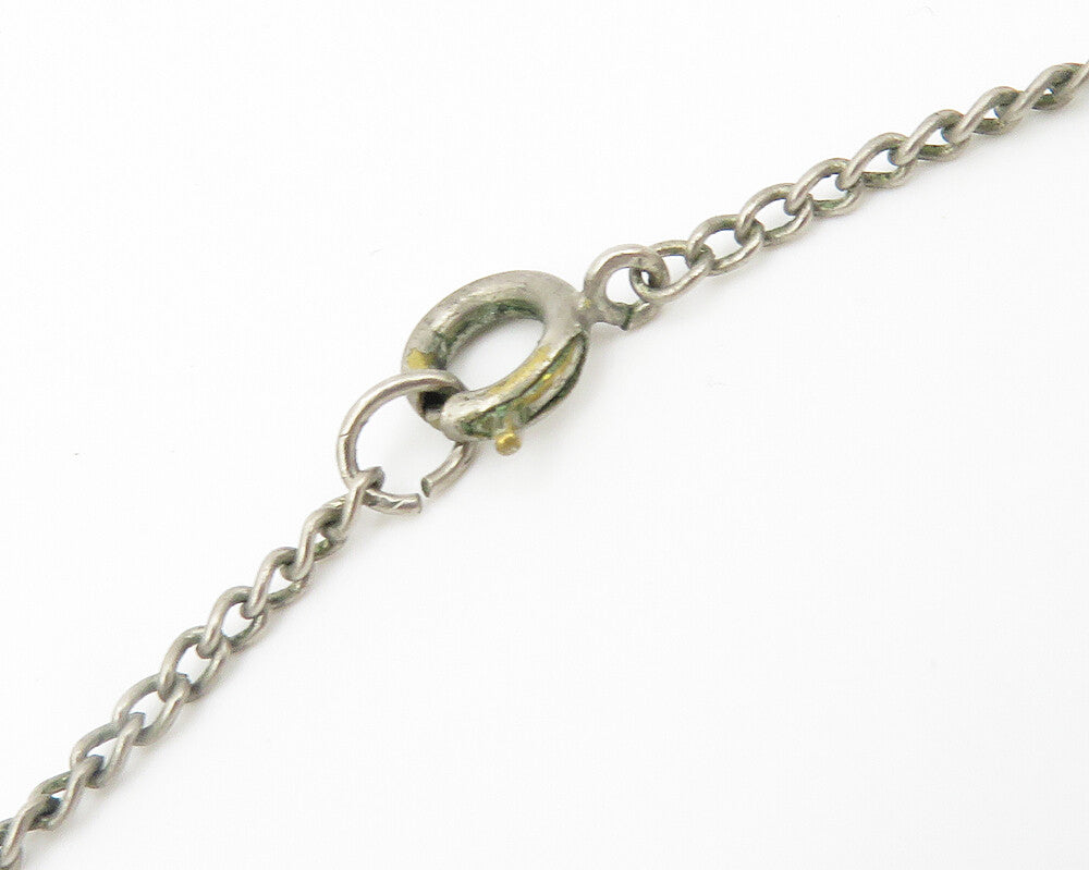 ISRAEL 925 Sterling Silver Vintage Antique Gemstone Cross Chain Necklace  NE1973
