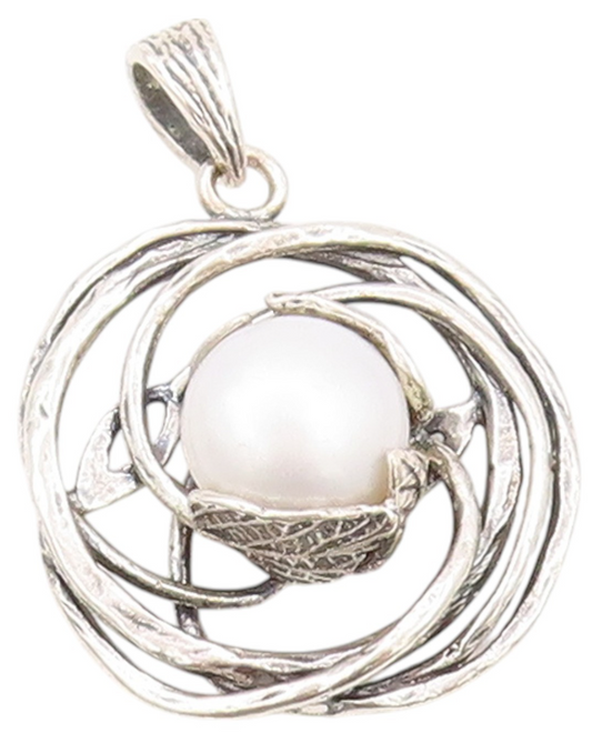 925 Sterling Silver Vintage Pendant OR PAZ ISRAEL Pearl Brutalist Design PT24049