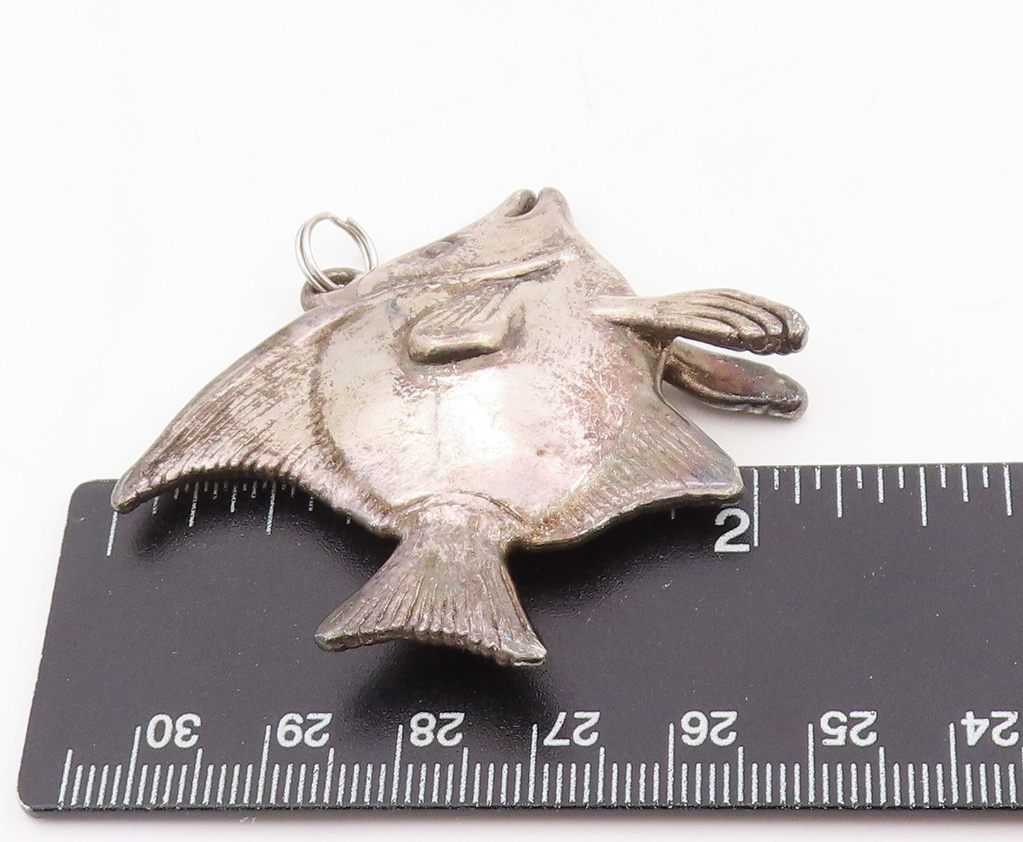 925 Sterling Silver Vintage Pendant Etched Tropical Fish Design Locket  PT25477