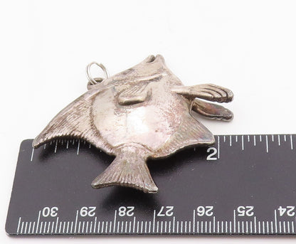 925 Sterling Silver Vintage Pendant Etched Tropical Fish Design Locket  PT25477