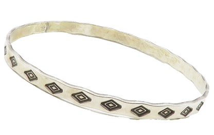 NAVAJO 925 Silver  Vintage Diamond Shape Pattern Round Bangle Bracelet  BT5033