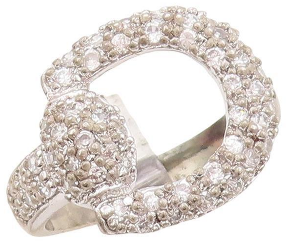 925 Sterling Silver Vintage Ring Belt Buckle Carved CZ Inlay  Sz 8  RG28423