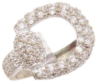 925 Sterling Silver Vintage Ring Belt Buckle Carved CZ Inlay  Sz 8  RG28423