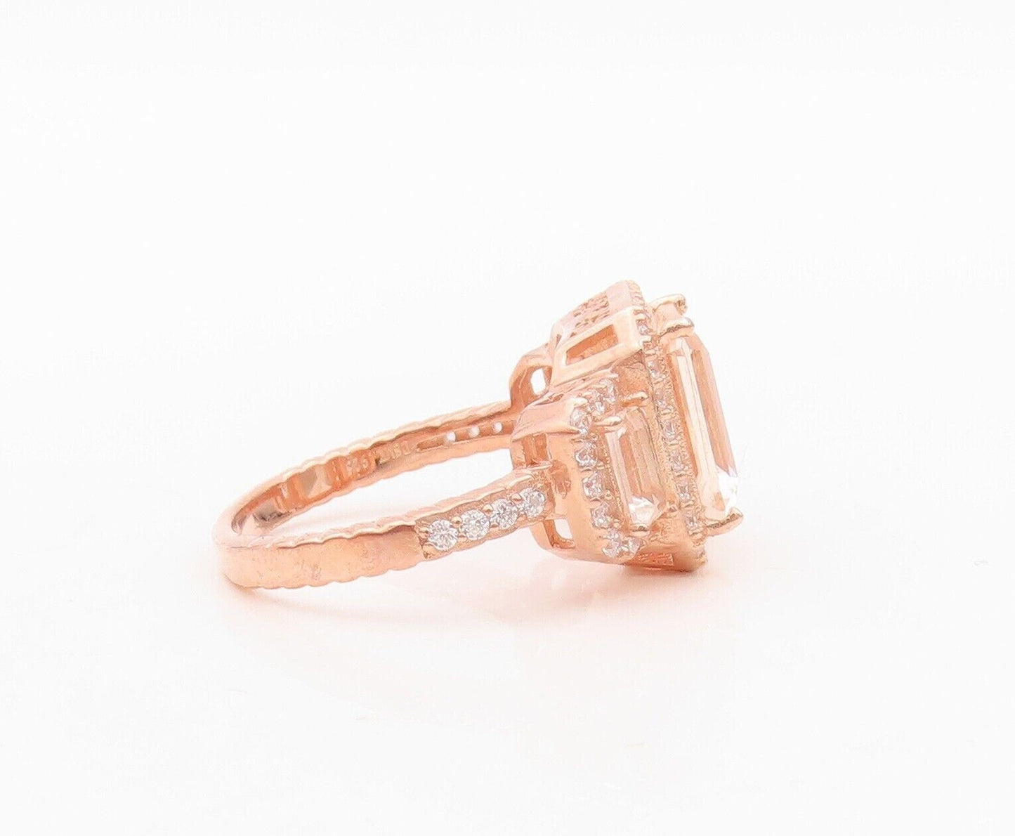 925 Sterling Silver Vintage Ring Rose Gold Plated Morganite & Topaz Sz 7 RG30382