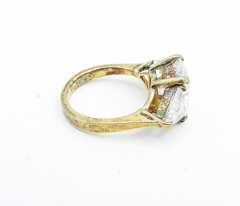 925 Sterling Silver  Vintage Cubic Zirconia 3 Stone Band Ring Sz 6  RG7632