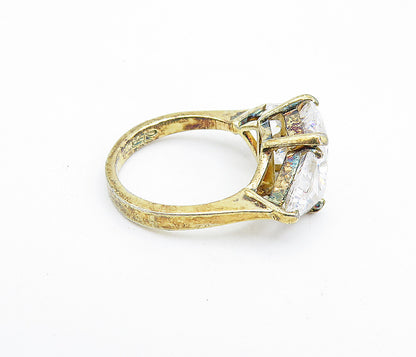 925 Sterling Silver  Vintage Cubic Zirconia 3 Stone Band Ring Sz 6  RG7632