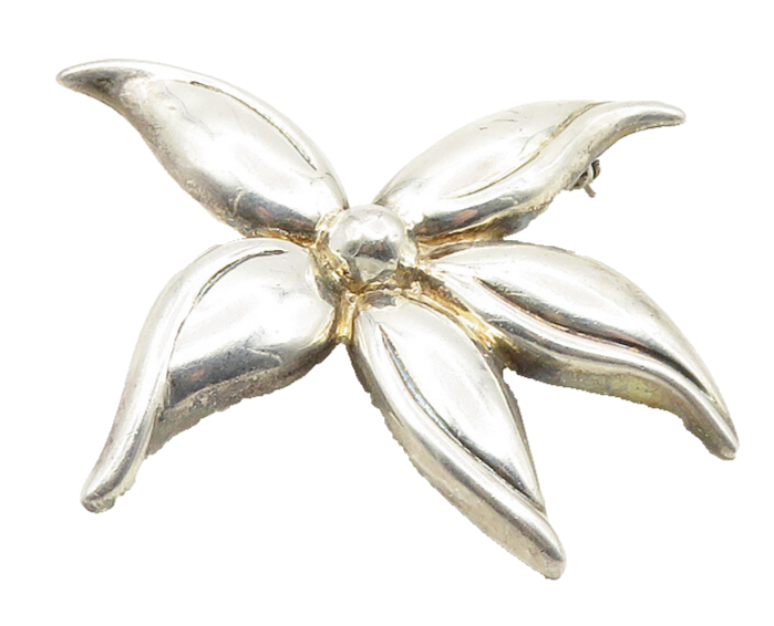 925 Sterling Silver  Vintage Shiny Single Flower Motif Brooch Pin  BP3687