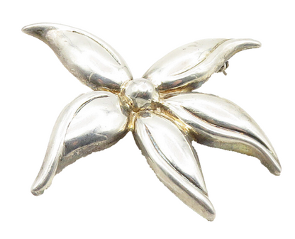 925 Sterling Silver  Vintage Shiny Single Flower Motif Brooch Pin  BP3687