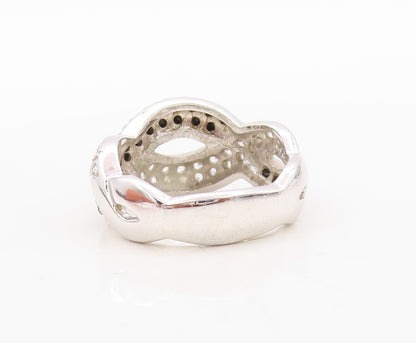 925 Sterling Silver Vintage Ring Solid Interlocked CZ & Spinel Wave Sz 7 RG31039