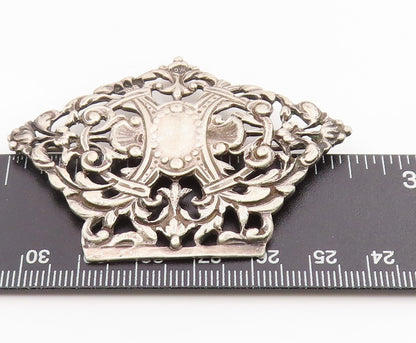 925 Sterling Silver Vintage Brooch Antique Floral Open Scrollwork Pin  BP12114